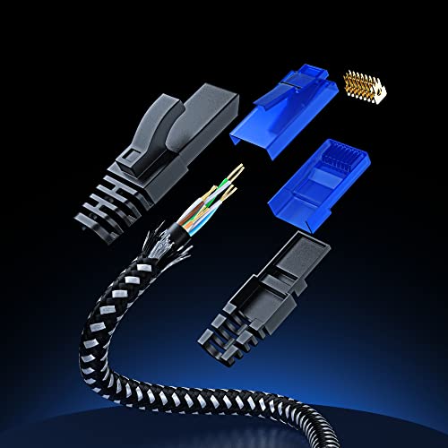 Ethernet Kablosu ve Cat6 Ağ Kablosu, 3 ft, Süper Dayanıklı Siyah Beyaz Örgülü LAN Rj45 İnternet Kablosu / Kablosu, Yüksek Hızlı