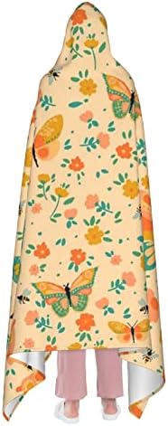 MARAT Turuncu Çiçek Kelebek Kapşonlu Battaniye Panço Giyilebilir Battaniye Wrap Rahat Atmak Pelerin Çocuklar ve Yetişkinler