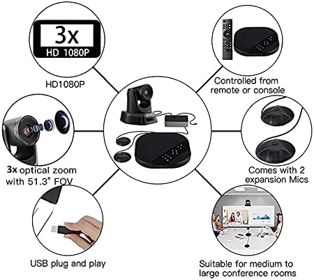 TONGVEO All-in-One Konferans Odası Kamera Sistemi ile Hoparlör ve 2 Mikrofonlar USB PTZ Kamera HD 1080 P 3X Zoom Webcam için