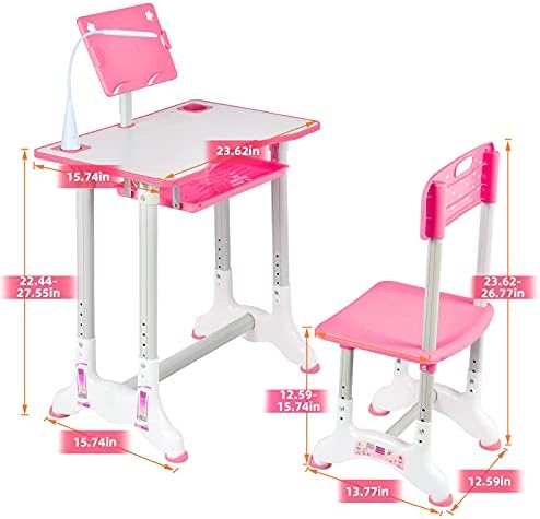 Kusou Yüksekliği Ayarlanabilir Çocuk Masası ve Sandalye Seti: Çocuklar Masa ve Sandalye Seti w/led ışık ve Kitap Standı ve