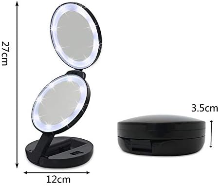 Eummit Yeni Yuvarlak Tri-fold LED dolgu ışığı makyaj aynası ABS Malzeme Büyüteç El güzellik aynası Siyah