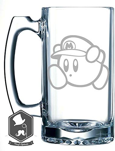Mario Şapka Video Oyunu İle Kirby İlham 25 OZ El yapımı Kazınmış Bira Kupa Cam Stein