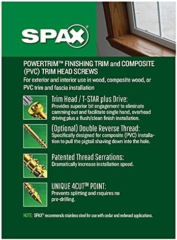 SPAX 9 x 5 PowerTrim HCR Trim Vidası, Sarı (Kutu başına 50 Adet