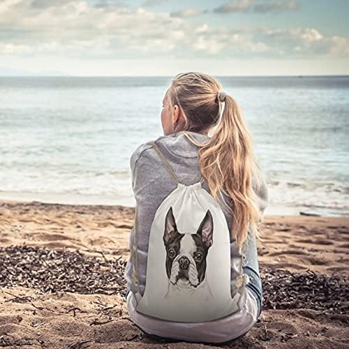 Sevimli Boston Terrier Köpek Tuval İpli Sırt Çantası Omuz Kılıfı Dize Çanta Sackpack İçin Spor Salonu Alışveriş Spor Yoga Seyahat