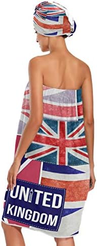 Birleşik Krallık Bayrağı Tasarım Banyo Havlusu Wrap ile Kuru Saç Duş Başlığı, Ayarlanabilir Kapatma Duş Bornozlar, Hızlı Kurutma