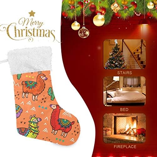 YUEND Renkli Lama Hayvan Bitkiler ile Beyaz Peluş Trim Noel Stocking Kitleri Büyük Klasik Kişiselleştirilmiş Aile Tatil Noel