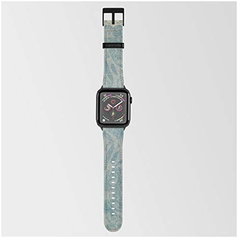 Apple Watch ile Uyumlu Smartwatch Bandında Nouveau Tasarımı ile Antika Rustik Turkuaz Şam Kumaş