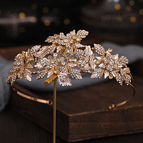 TonyJameJPStore Barok Vintage Altın Kristal Kral Kraliçe Tiara Ve Taçlar Düğün saç aksesuarları Için Yapraklar Diadem Kafa