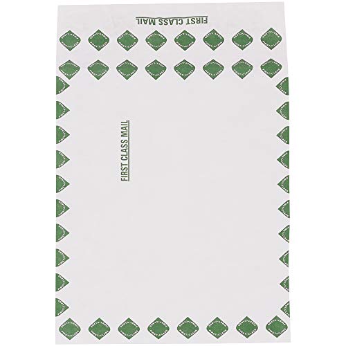Tyvek Genişletilebilir Zarflar, 12 x 16 x 2, Birinci Sınıf, Beyaz / Yeşil, 100 / Kutu