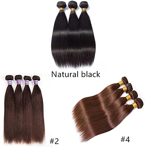 FXJ Brezilyalı Düz Örgülü Saç Demeti Doğal Siyah İnsan Saç Uzatma Kahverengi 1/3/4 Paket 1 ADET (Renk: 2, Gerilmiş Uzunluk