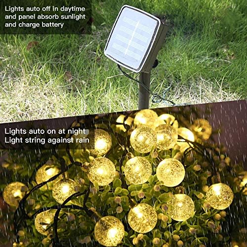 RSHOWER güneş dize ışıkları, 19.5 ft 30 LED kristal top, güneş enerjili su geçirmez ışıklar için açık / kapalı aydınlatma dekor