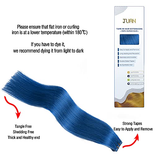 24İN Bant saç ekleme Mavi Remy insan saçı postiş Ipeksi Düz Moda Kadınlar ıçin 20 adet/paket (24 İnç Mavi 70g)