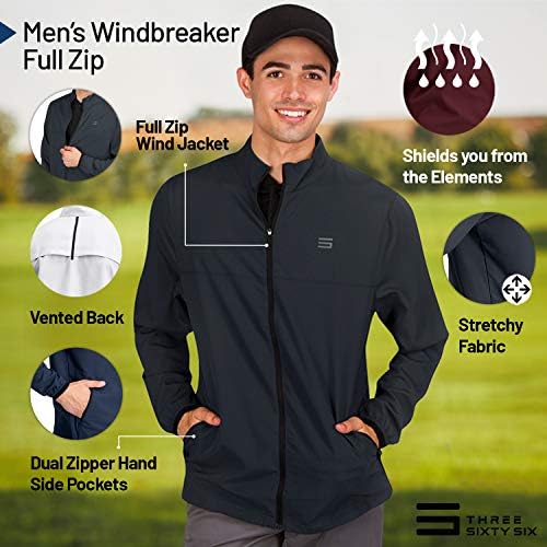 Erkek Rüzgarlık Ceketler-Fermuarlı Golf Rüzgar Kesici Ceket-Havalandırmalı, Kuru Fit