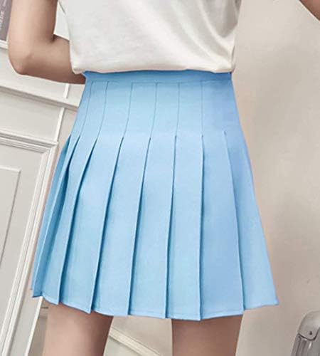 Springcmy Kadın Kızlar Kısa Yüksek Bel Pilili Patenci A-line Tenis okul üniforması Mini Etek Astar Şort