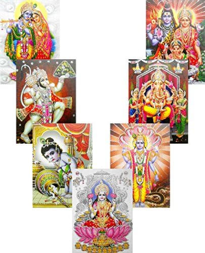10 Hindu Tanrıları ve Tanrıça Glitter Posterler toptan Lot: Boyut - 5x7 İnç