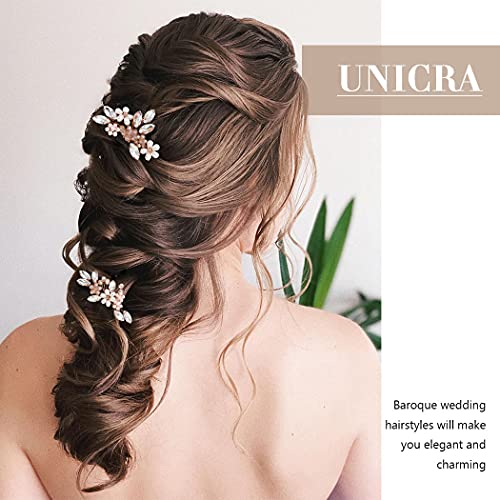 Unicra Gelin Düğün Saç Pins Gelin Çiçek Saç Parçaları Kristal Saç Aksesuarları Inci Parti Saç Klipler Rhinestone Saç Takı Boncuk