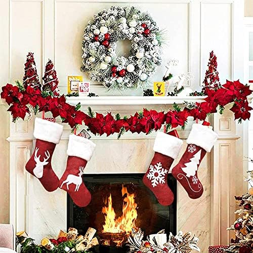 Unzen 4 pcs 18 İnç Noel Çorap Büyük Noel Çorap Kırmızı Elk Nakış Set Çuval Noel Süslemeleri Parti Aksesuar Hediye Tutma Çantası