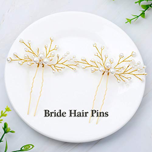 Artio Gelin Düğün İnci Saç Pins Kızlar Gelin Saç Aksesuarları Saç Parçası Kadınlar ve Kızlar için 2 ADET (Altın)