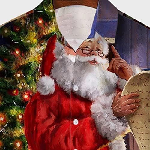 BHSJ Noel Kısa Kollu Gömlek Mens için, Noel Noel Baba Baskı Düğme Aşağı Turn-aşağı Yaka Tops Ev Partisi Gömlek