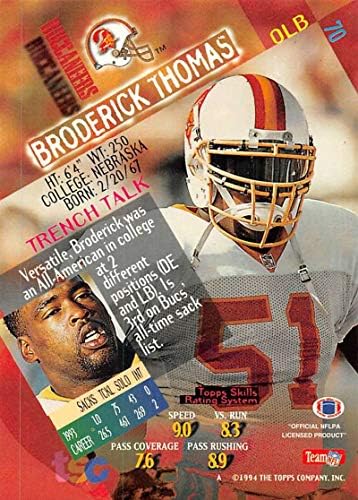 1994 Stadyum Kulübü Süper Takımlar Süper Kase Futbol 70 Broderick Thomas Tampa Bay Buccaneers Topps'den Resmi NFL Ticaret