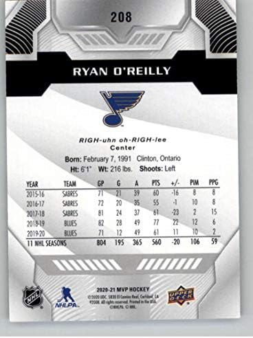 2020-21 Üst Güverte MVP Gümüş Senaryo 208 Ryan O'REİLLY St. Louis Blues NHL Hokey Ticaret Kartı