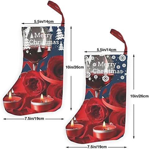 Dcehgew Kırmızı Şarap Gül ve Mum Baskılı Klasik Noel Çorap 2 Set,Aile Tatil Noel Partisi Süslemeleri için 10 İnç