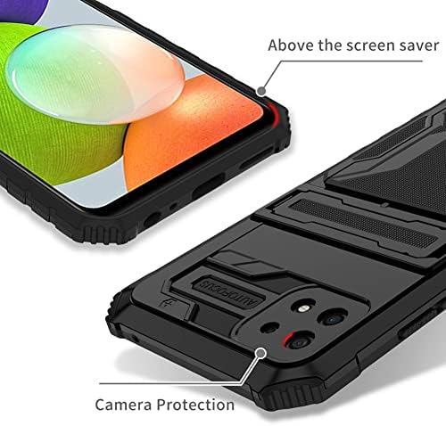 SHUNDA samsung kılıfı Galaxy A20s, Ultra İnce TPU Softshell + PC Sert Kabuk Kickstand Kılıf Kart Yuvası ile-Siyah